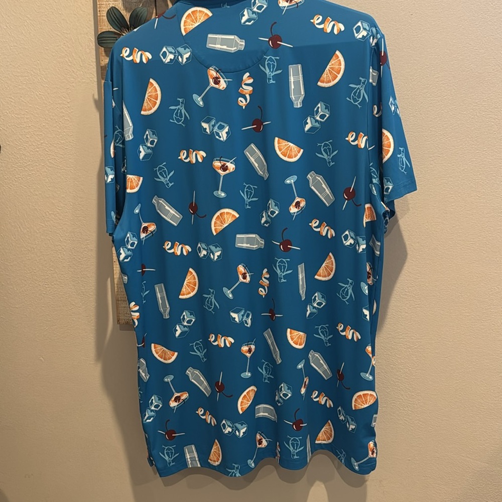 Penguin PGA Tour Blue Cocktail Pattern short sleeve Polo Shirt size large - Picture 4 of 7